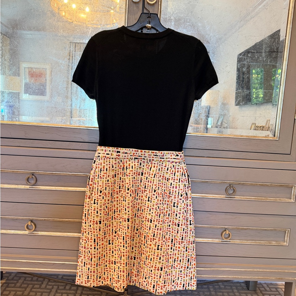 PAULE KA Black Top with Colorful Patterned A-Line Skirt